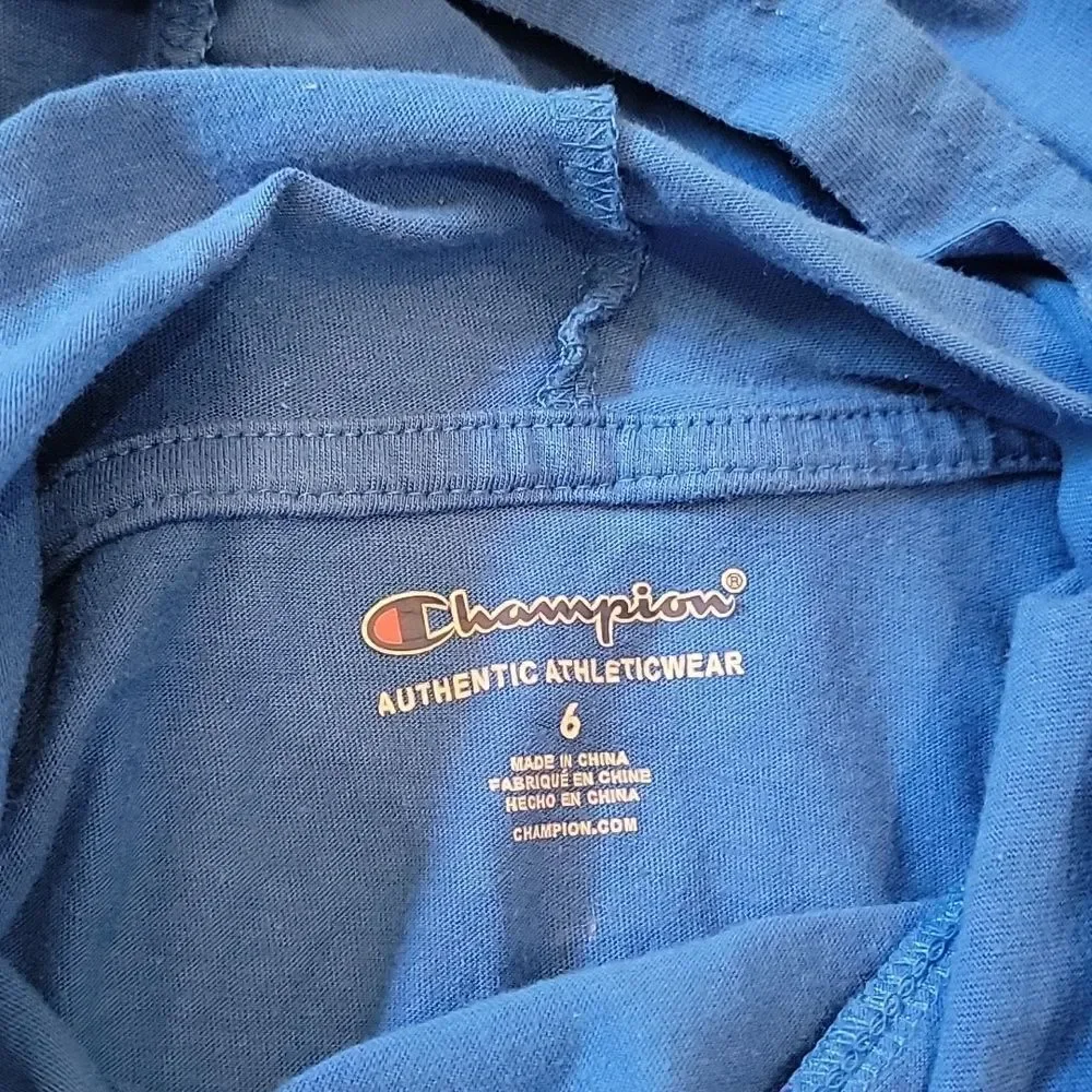 Blue Champion long sleeve hooded t shirt size 6
